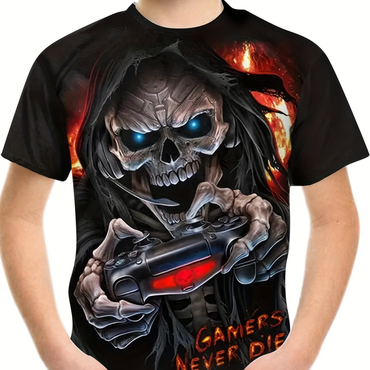 Kids Gamer Skull Graphic Tee 3D Print Street Wear