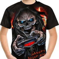 Kids Gamer Skull Graphic Tee 3D Print Street Wear