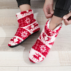 Men's Elk Snowflake Print Slippers Socks Warm Fleece Cozy Comfortable Non slip