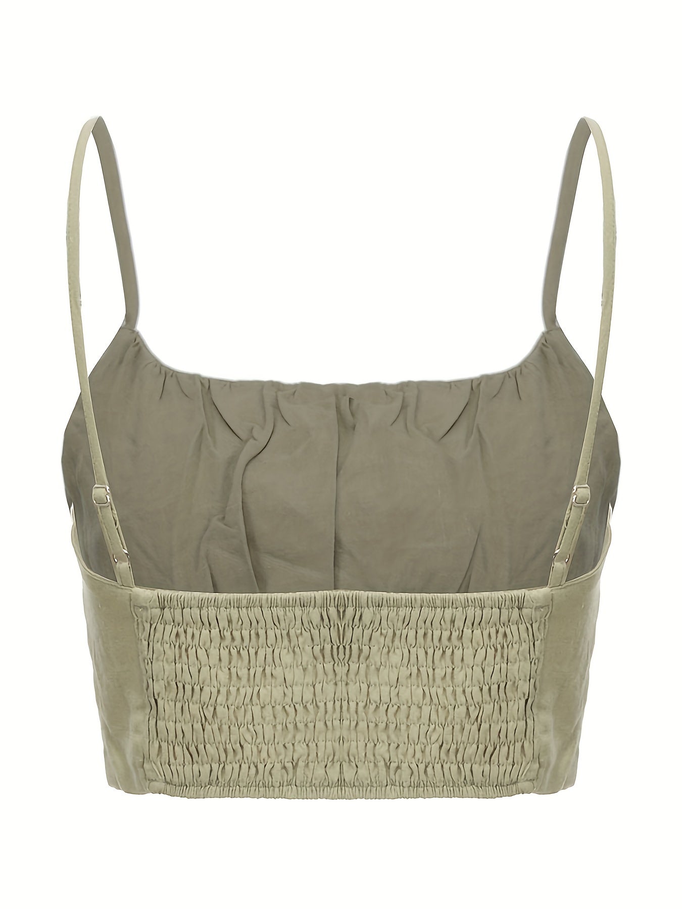 Solid Pleated Crop Cami Top Shirred Back