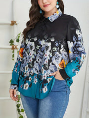 Floral Print Boho Blouse Long Sleeve Button Up Shirt Top