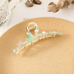 Rhinestone Hair Claw Flower Thick Hair Clip with Faux Pearls