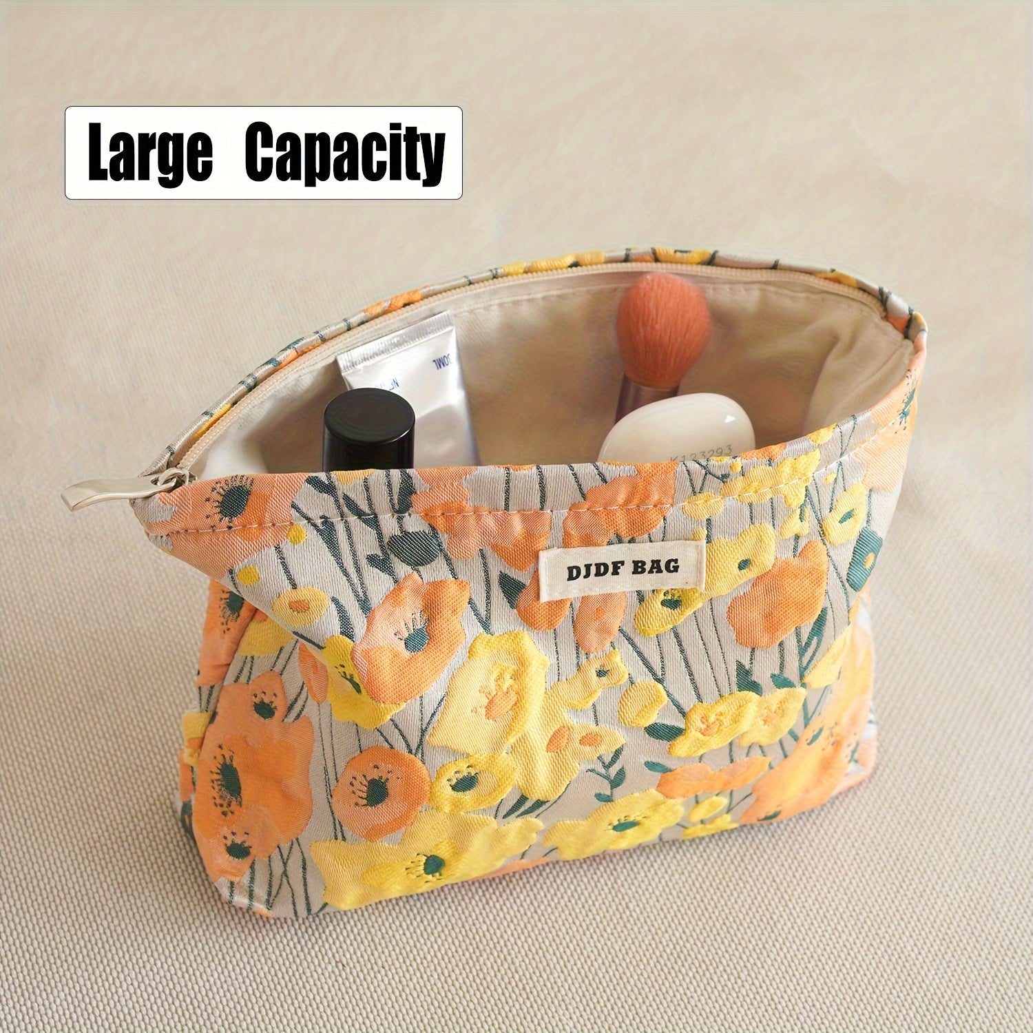 Orange Pumpkin Flower Toiletry Bag Women's Portable Cosmetic Clutch