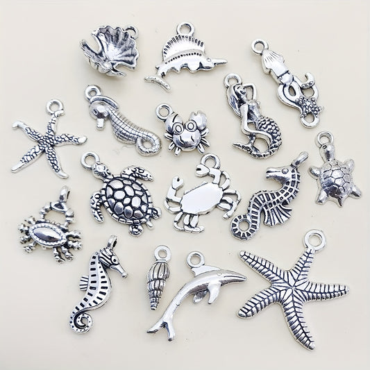 15pcs Marine Life Charms Pendants for Jewelry Turtle Octopus Star
