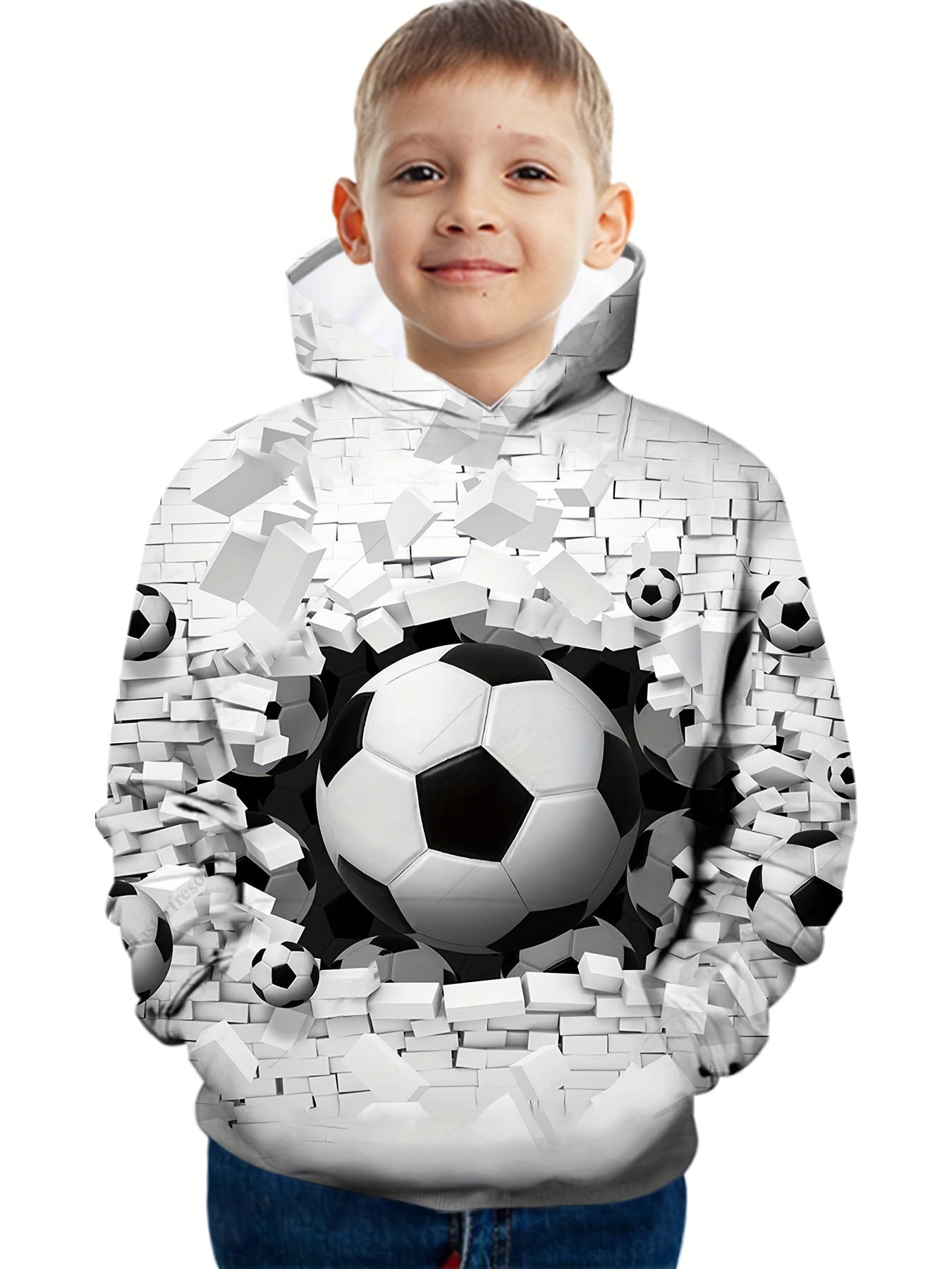 Boys Soccer Print Hoodie for Spring Fall