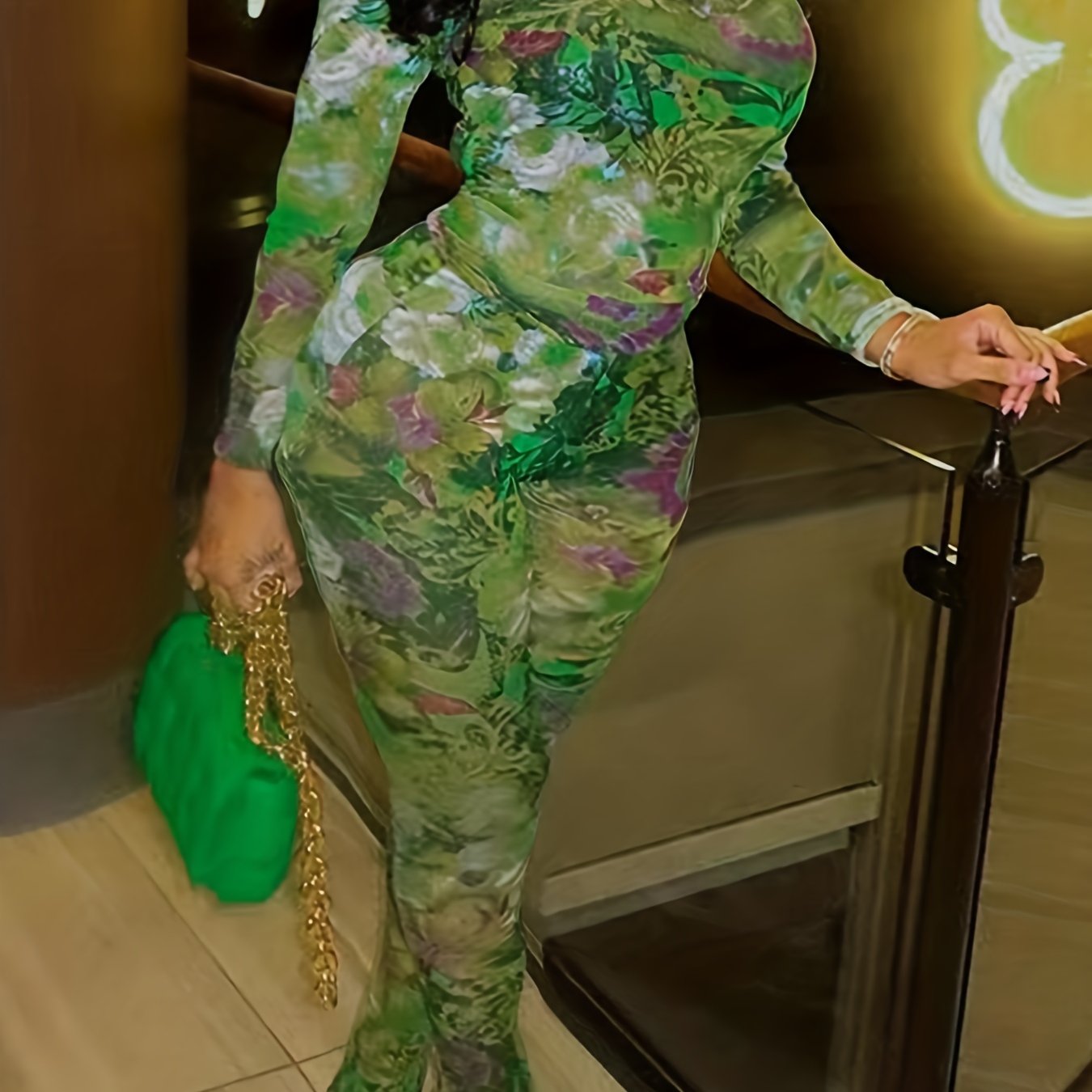 Women's Plus Floral Print Long Sleeve Top & Flared Leg Pants Set