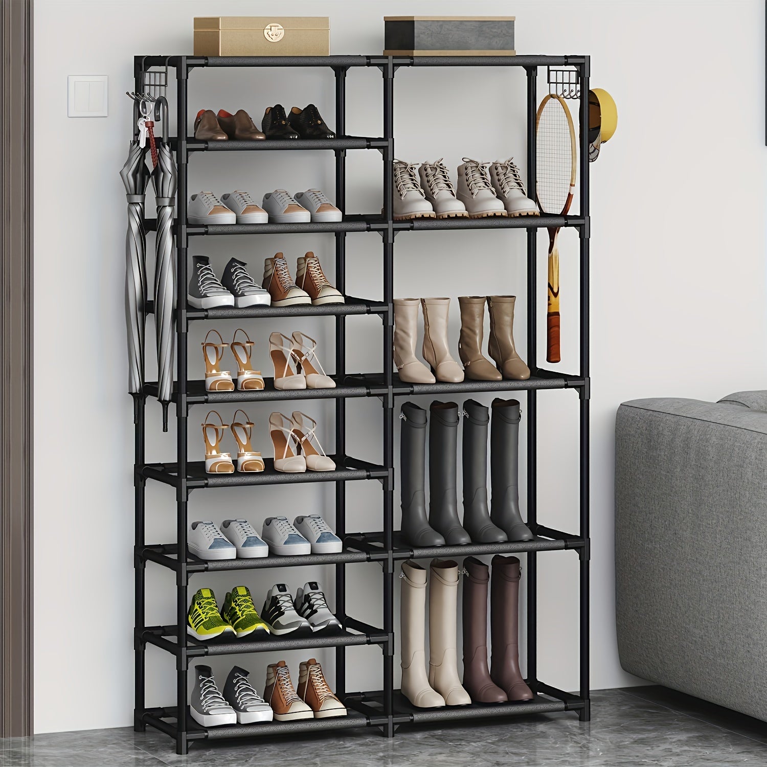9 Tier Tall Shoe Rack Vertical Standing Shoe Rack Heavy Duty Boot Rack