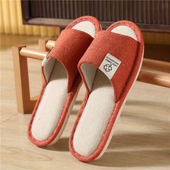 Women's Linen Slippers Open Toe Slip On Home Shoes Bedroom Flat Mute