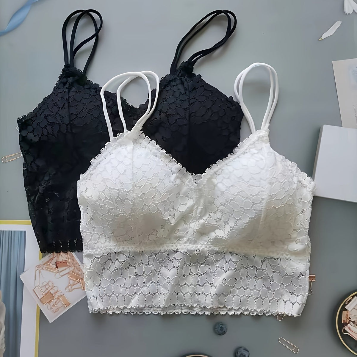 2pcs Wireless Lace Bras Women's Lingerie Set