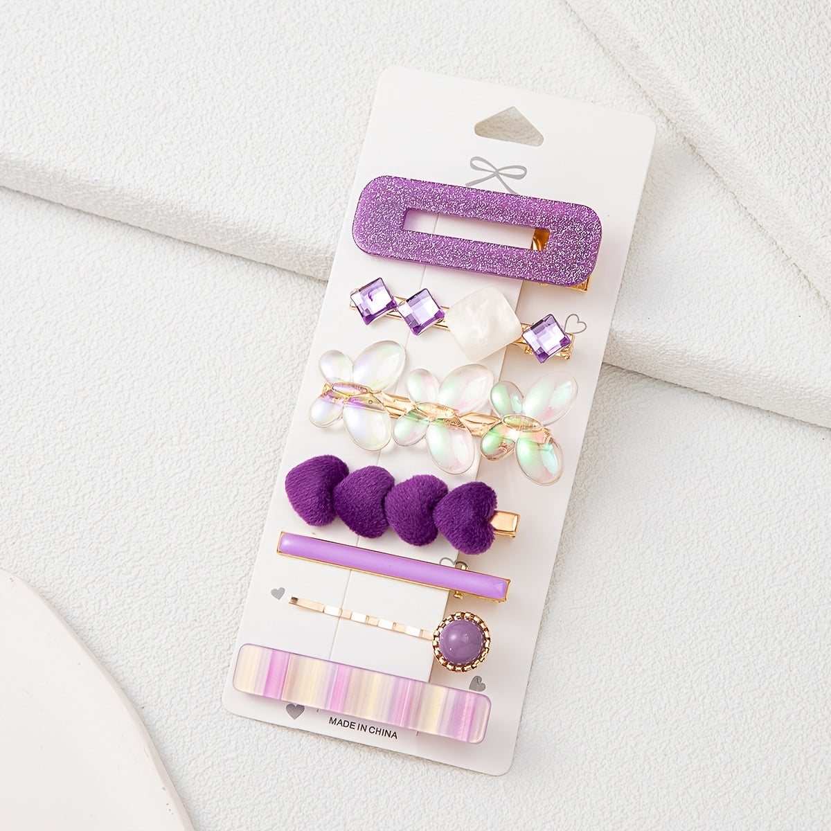 7pcs Heart Butterfly Hair Clip Multicolor Rhinestone Purple Hair Accessories