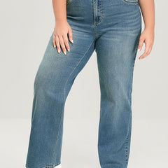  Washed Button Fly Wide Leg Jeans