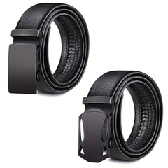 2pcs Men's Belt PU Ratchet Casual Belt Cut To Exact Fit