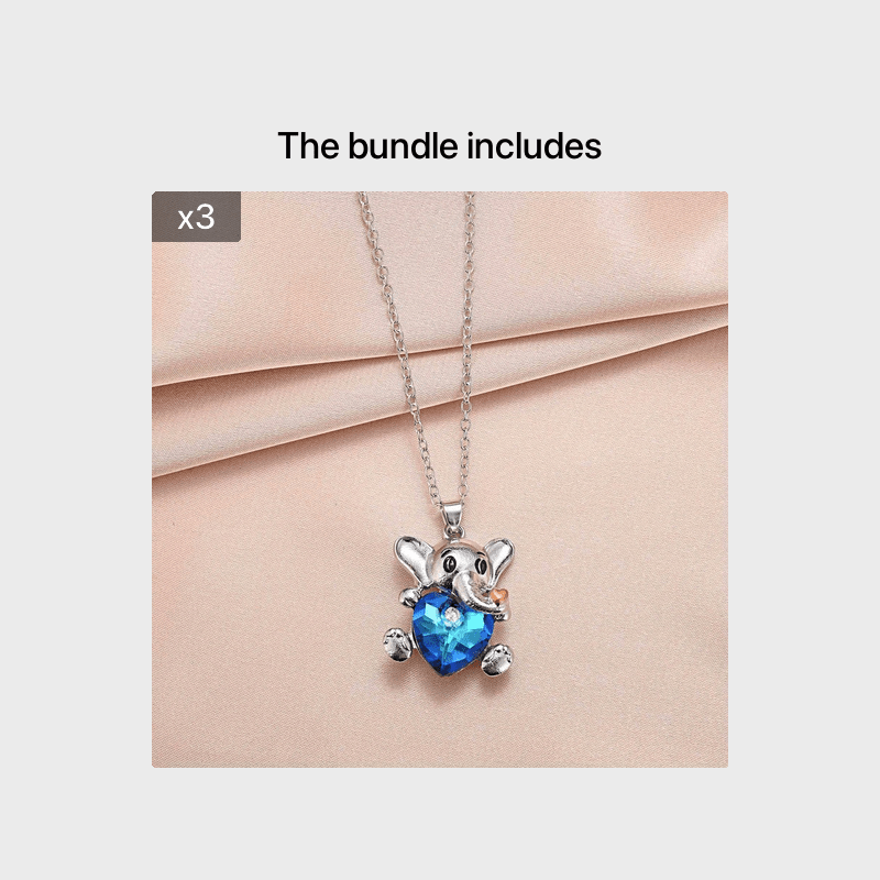 Elephant Crystal Heart Necklace Sweet Animal Pendant