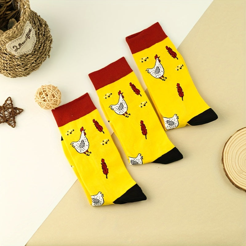 Cartoon Chicken Print Comfy Socks Women's Stockings