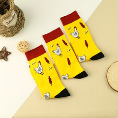 Cartoon Chicken Print Comfy Socks Women's Stockings