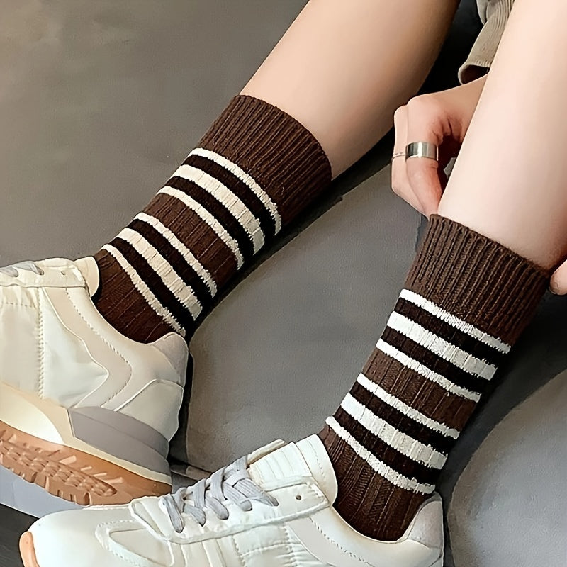 6 Pairs Colorblock Striped Socks Mid Tube Women's Stockings