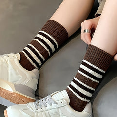 6 Pairs Colorblock Striped Socks Mid Tube Women's Stockings