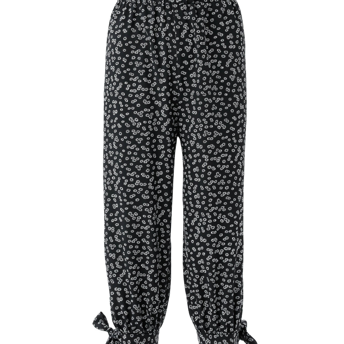 Floral Print Capris Pants Elastic Waist Casual Spring Summer