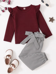 Girls Ruffle Top & Plaid Pant Set Kids Clothes