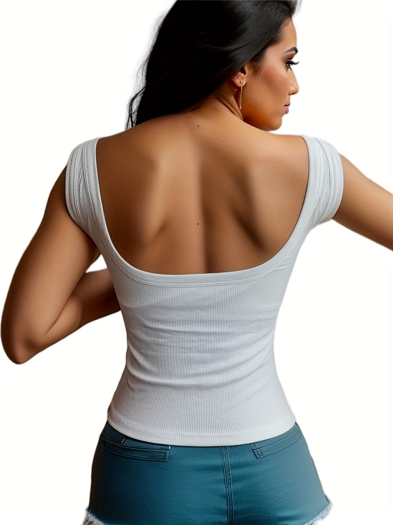 Solid Ribbed Tank Top Backless Slim Padded Top Women's Lingerie