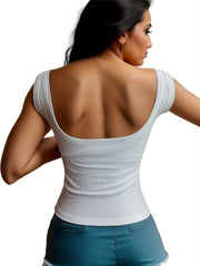 Solid Ribbed Tank Top Backless Slim Padded Top Women's Lingerie