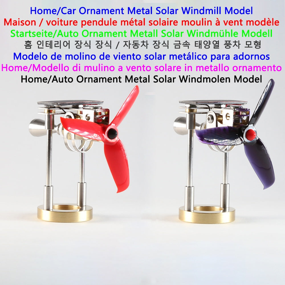 Metal Solar Windmill Model Kit Red Fan Blades High Copper Ornament