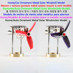 Metal Solar Windmill Model Kit Red Fan Blades High Copper Ornament