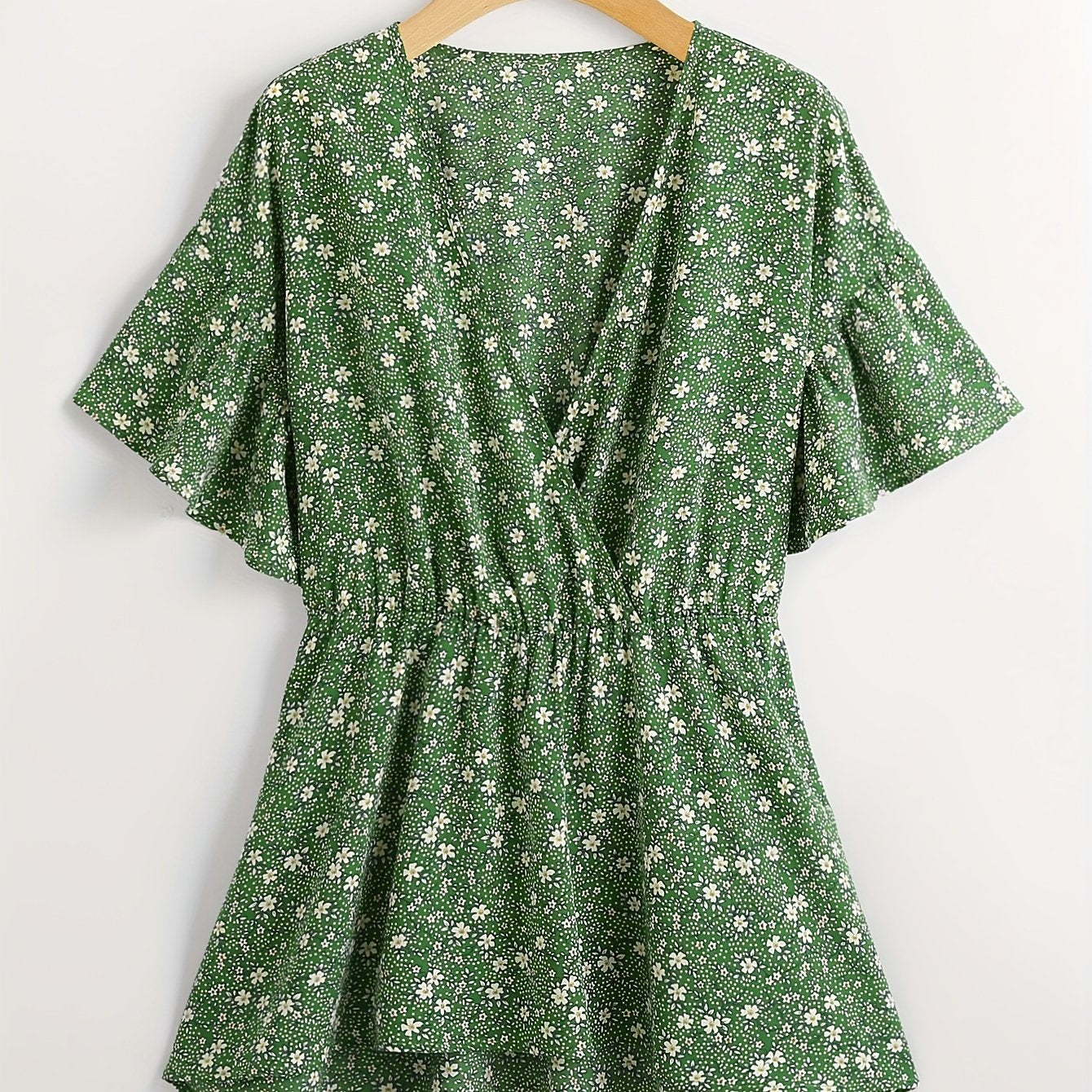 Boho Floral Print Butterfly Sleeve Surplice Neck Peplum Top