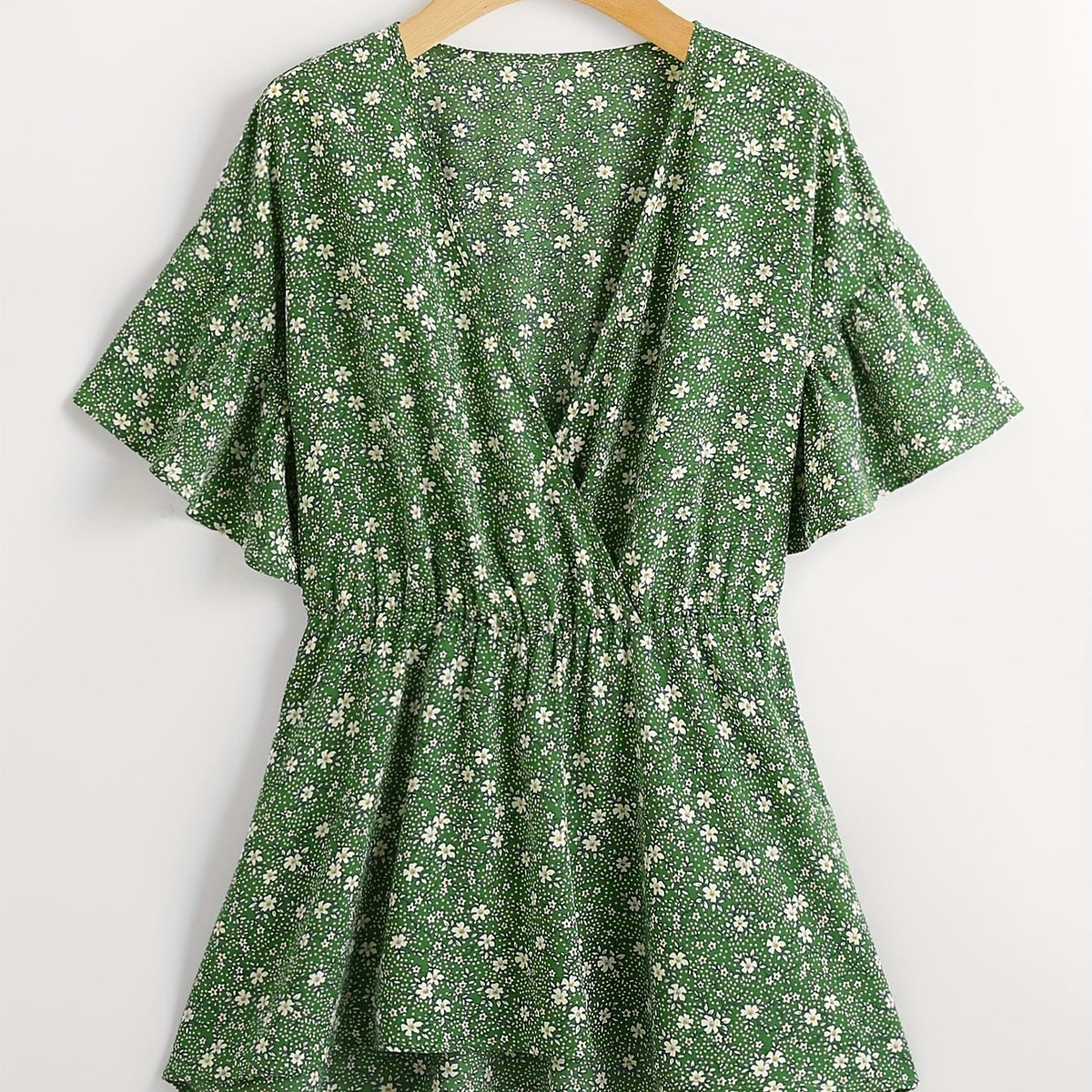 Boho Floral Print Butterfly Sleeve Surplice Neck Peplum Top
