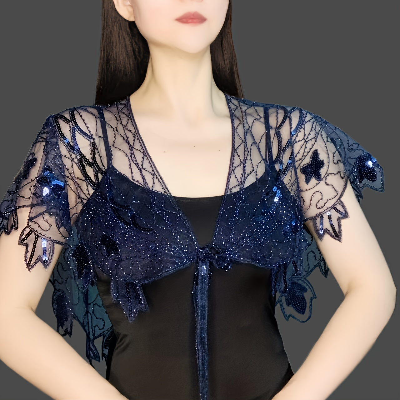 Vintage Lace Sequin Embroidery Shawl Cape Wrap for Party