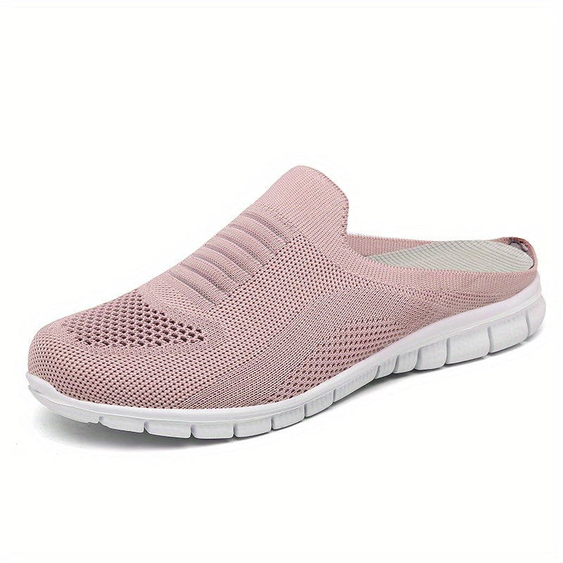 Women's Knit Flat Mules Comfy Solid Closed Toe Non Slip Slides Shoes