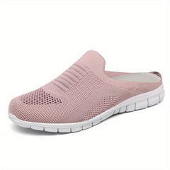 Women's Knit Flat Mules Comfy Solid Closed Toe Non Slip Slides Shoes