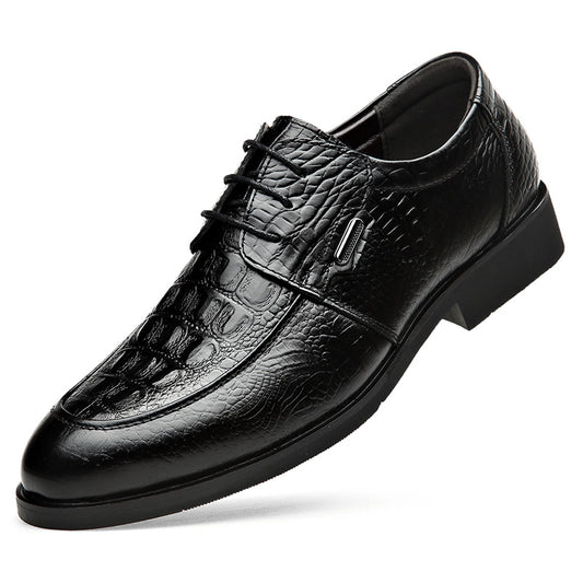 Crocodile Embossed Pointed Derby Shoes for Wedding Business