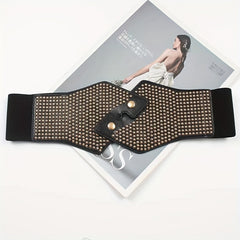 Rivet Decor Cross Belt Elastic PU Leather Wide Belt for Women
