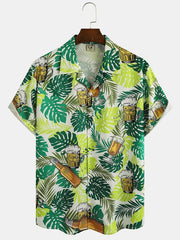 Men's Casual Beer Print Button Short Sleeves Shirt for Summer
