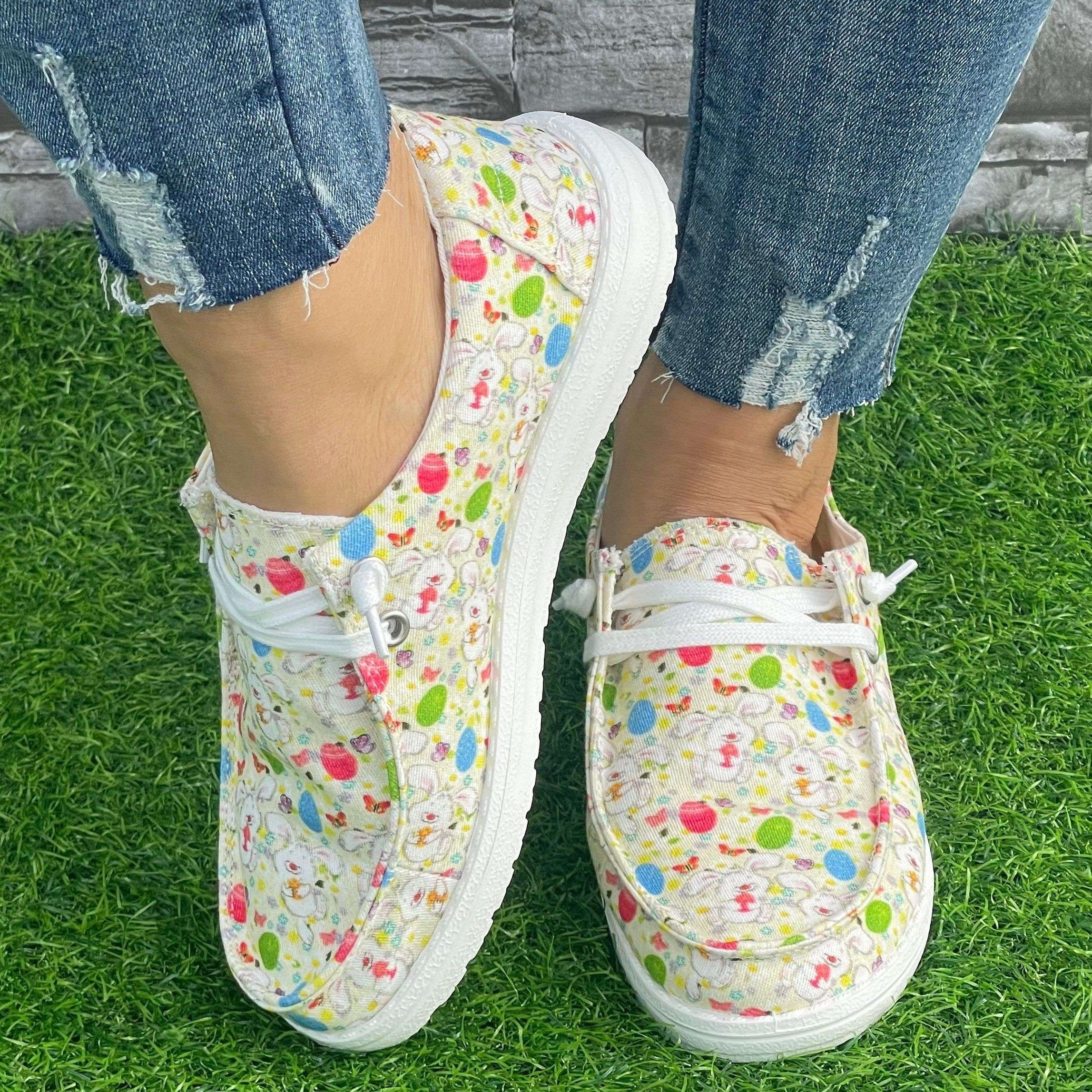 Colorful Rabbit Pattern Flat Shoes Women's Casual Lightweight Shoes