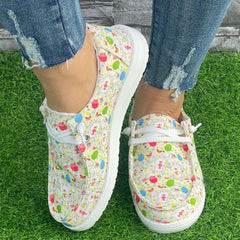 Colorful Rabbit Pattern Flat Shoes Women's Casual Lightweight Shoes