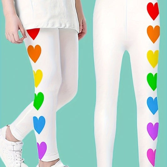Girls Heart Graphic Leggings Comfy & Casual Pants For Sports Yoga