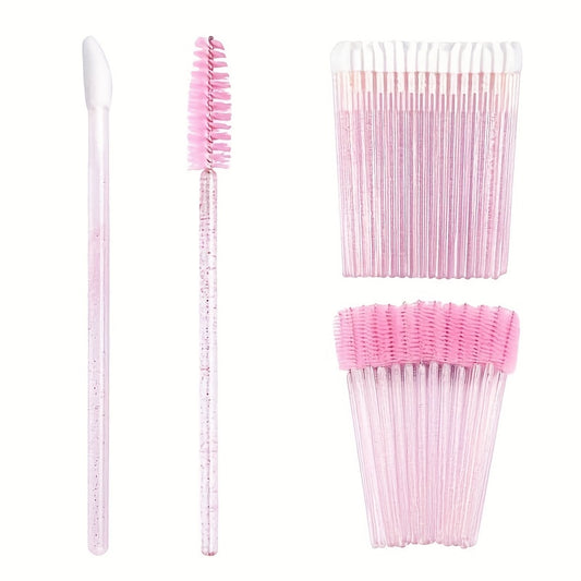 100pcs Mascara & Lipstick Applicator Wands Crystal Lip Gloss Brush Lash Spoolies