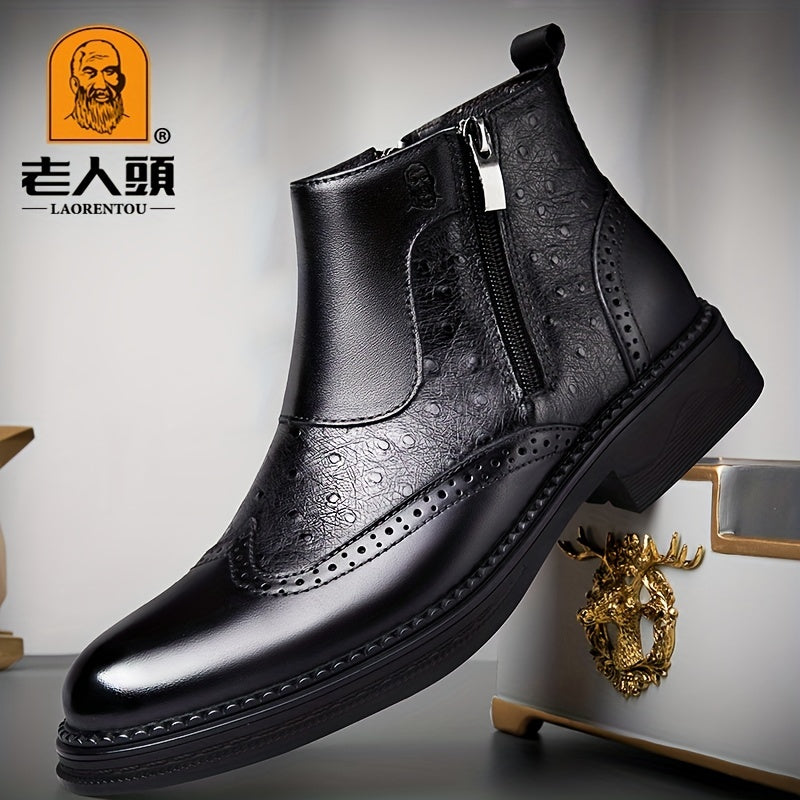 LAORENTOU Men's Brogue Zipper Boots Wear resistant Non Slip Boots