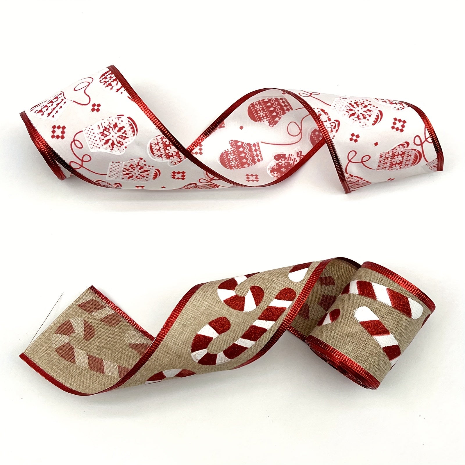 Christmas Candy Wired Edge Ribbon Red Candy Cane Fabric Craft Ribbon 4 57m