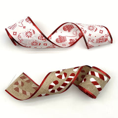 Christmas Candy Wired Edge Ribbon Red Candy Cane Fabric Craft Ribbon 4 57m