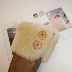 Women's Plush Snow Boots Slip On Leather Button Winter Boots