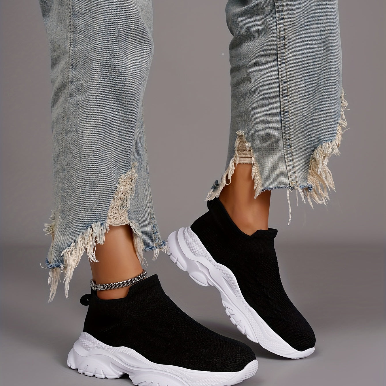 Women's Knit Platform Socks Sneakers Casual Slip On Soft Sole Shoes