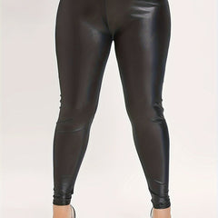  Sexy Pants Women's Plus Solid PU Leather Elastic High Rise Skinny Trou