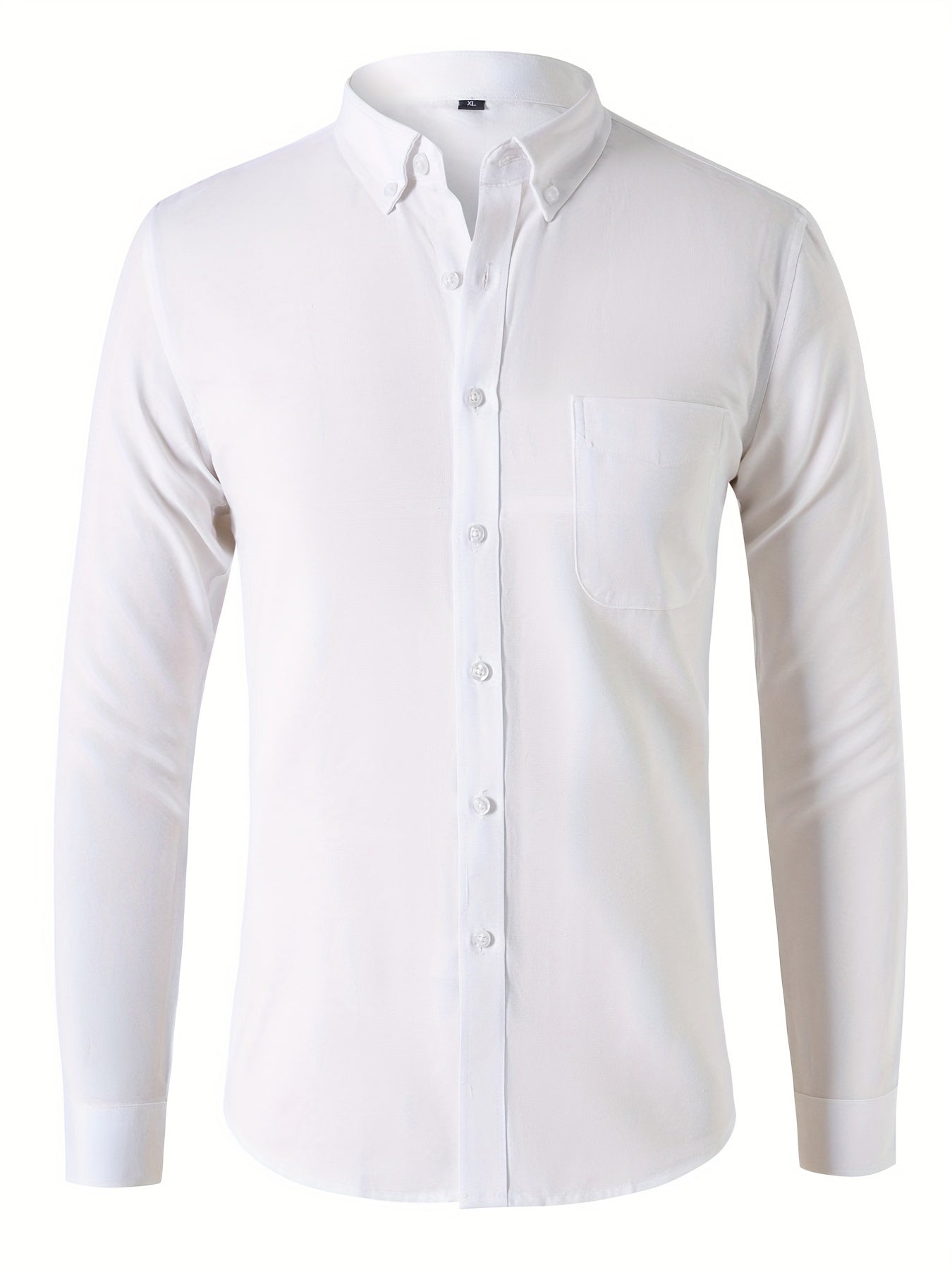 Solid Men's Casual Button Up Long Sleeve Shirt With Pocket