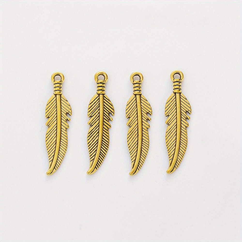 50pcs Double Sided Feather Charms Antique Silver Pendant