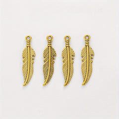 50pcs Double Sided Feather Charms Antique Silver Pendant
