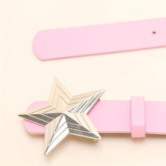 Y2K Punk Metal Pentagram Belt Pink PU Leather Girdle