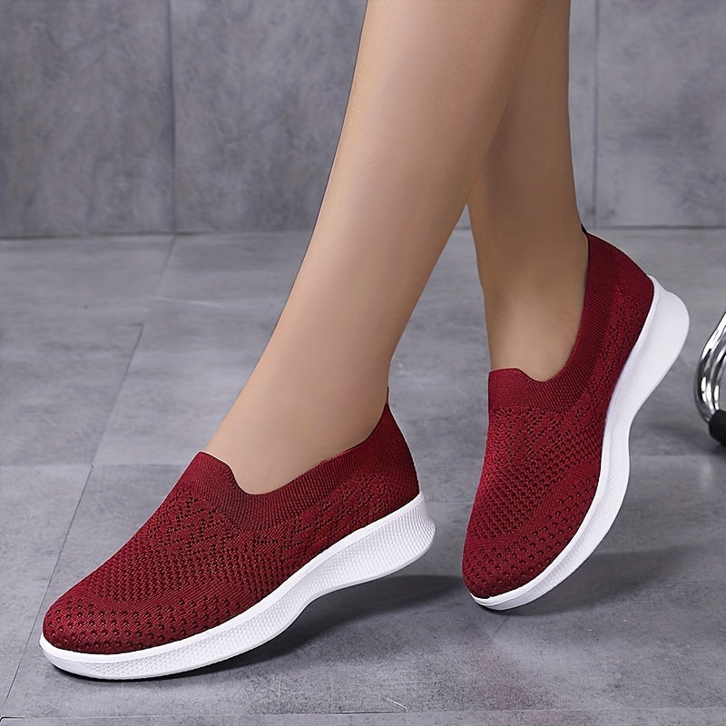 Women's Breathable Knit Flat Shoes Lightweight Low Top Slip On Shoes